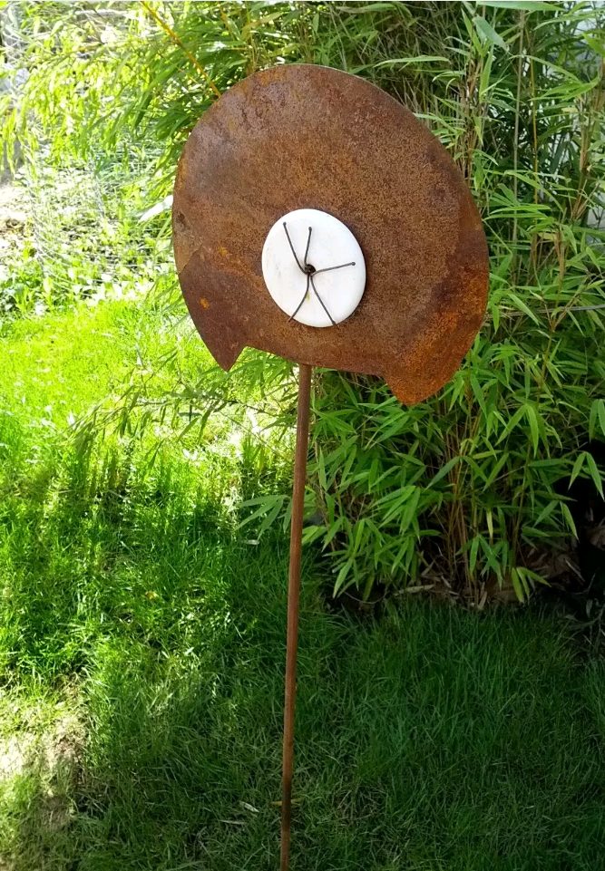 Gartenstecker Beetstecker Glaskugel Edelrost Gartendeko Metall Deko